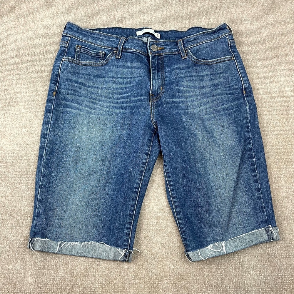 Levi's 545 Shorts Womens 34 Blue Whisker Denim Stretch Medium Wash Low Rise